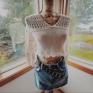 Crochet cropped knit sweater